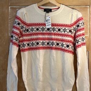 Charter Club Ivory and Red Patterned Crewneck Sweater